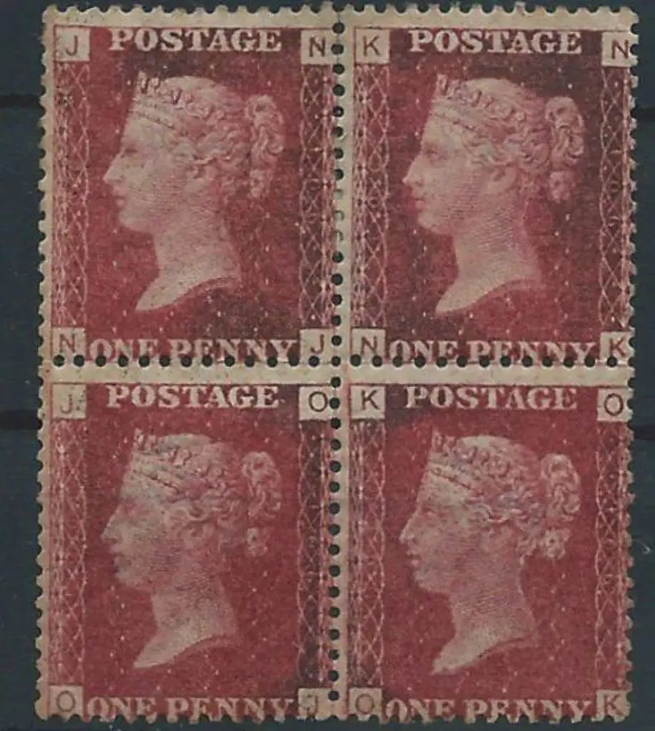 1858/79 1d lake-red block of 4, plate 106, ... Image 1++