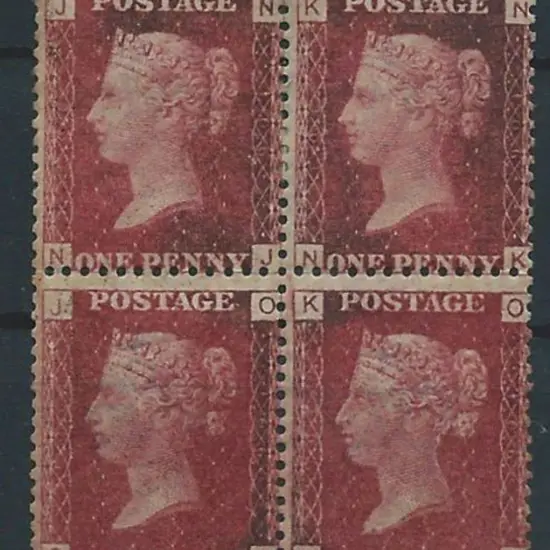 1858/79 1d lake-red block of 4, plate 106, ...