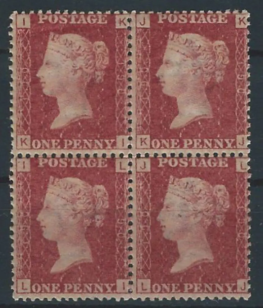 1858/79 1d lake-red block of 4, plate 190, ... Image 1++