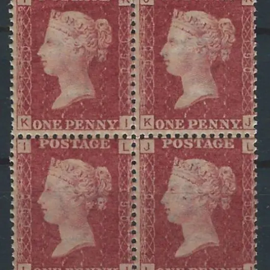 1858/79 1d lake-red block of 4, plate 190, ...