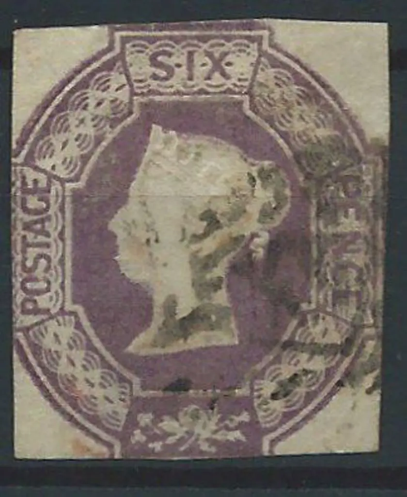 1854 6d mauve embossed cut square but touching on ... Image 1++