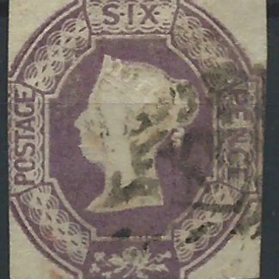 1854 6d mauve embossed cut square but touching on ...