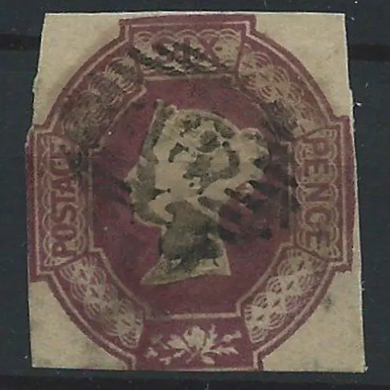 1854 6d purple embossed cut square with clear ...