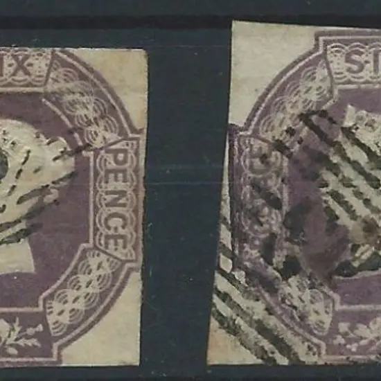 1854 6d purple & mauve shades embossed examples. ...