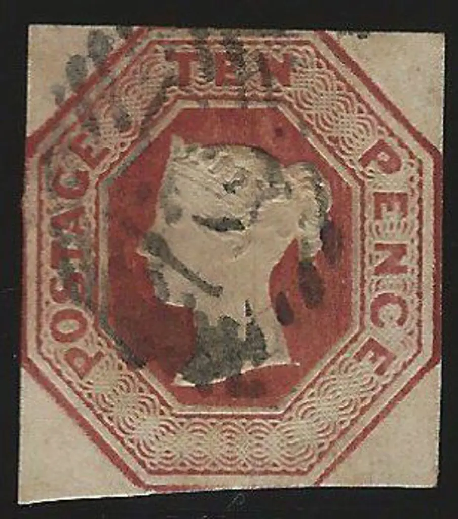 1848/54 10d brown embossed cut square touching on ... Image 1++