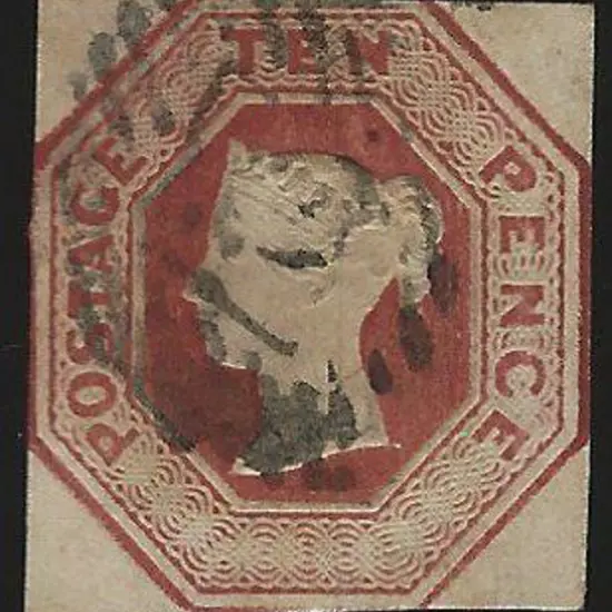 1848/54 10d brown embossed cut square touching on ...