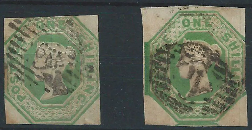1847/54 1/- pale green & green shades embossed ... Image 1++
