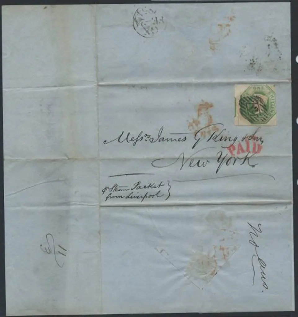 1854 (24th Feb) 1847 1/- green embossed on London ... Image 1++