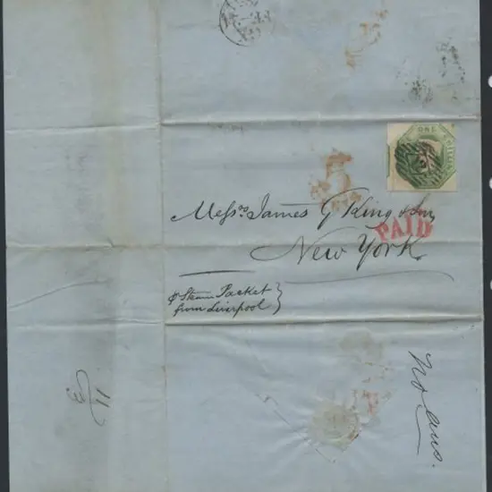 1854 (24th Feb) 1847 1/- green embossed on London ...