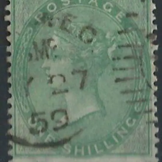 1855 1/- green F/U with 1859 duplex cancel. Most ...