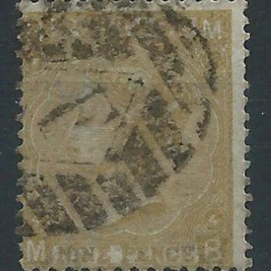 1865 9d straw with crisp "F" barred obliterator. ...