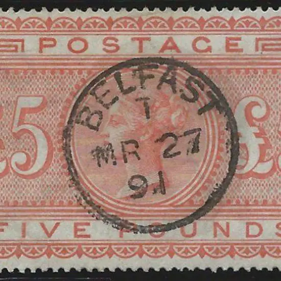 1882 £5 orange on white paper. F/U by crisp, ...
