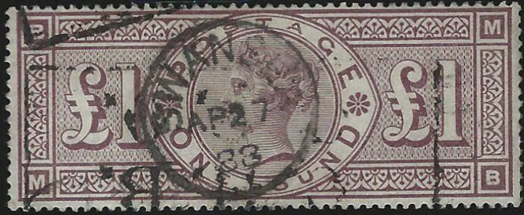 1888 £1 brown-lilac QV Three Orbs wmk. Good to ... Image 1++