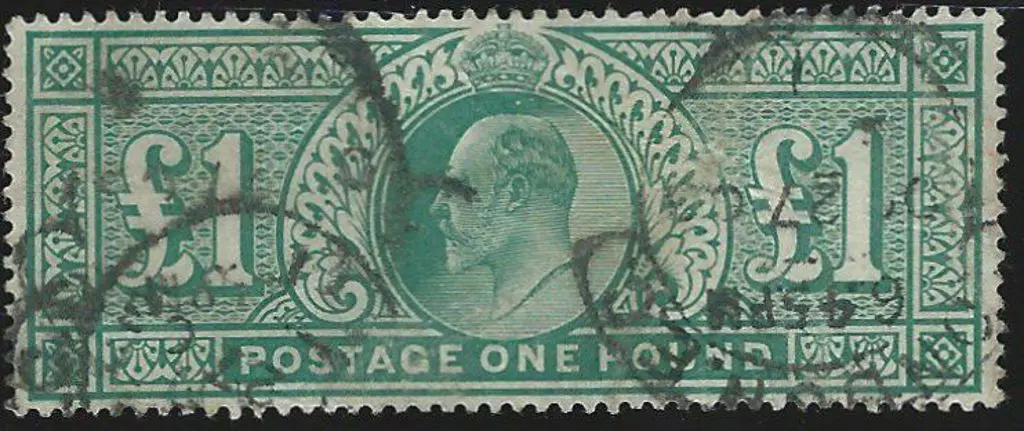 1902 £1 dull blue green KEVII with hooded London ... Image 1++