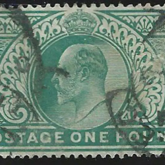 1902 £1 dull blue green KEVII with hooded London ...