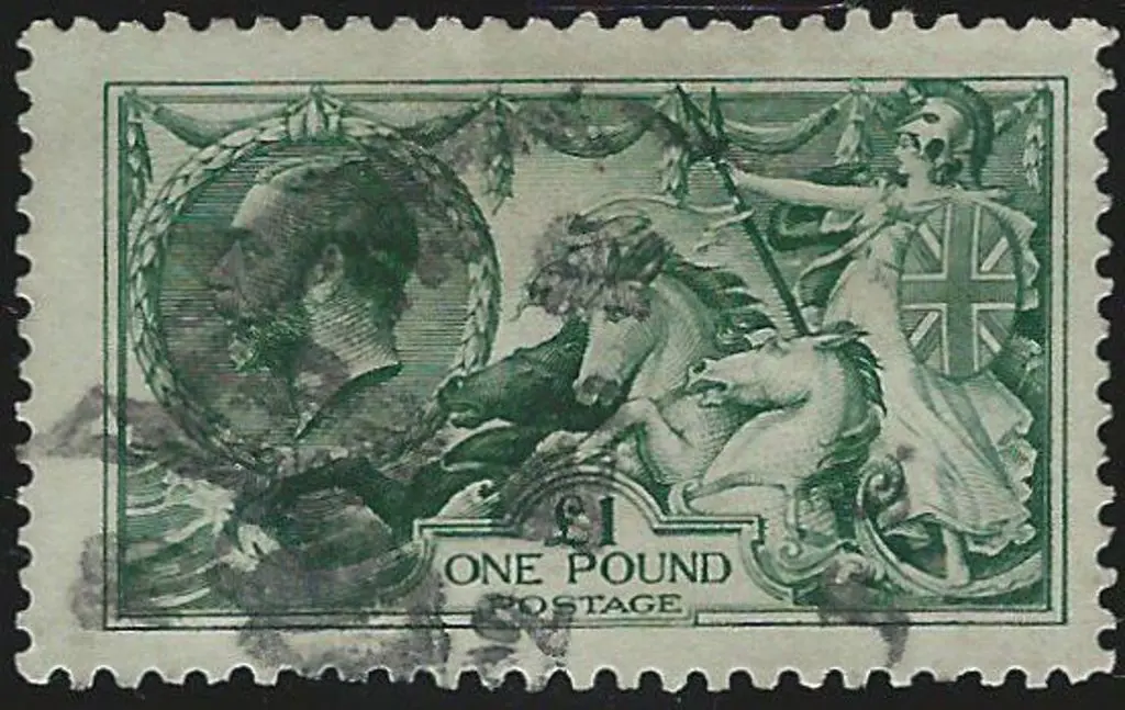 1913 £1 green Seahorse good used by indistinct ... Image 1++