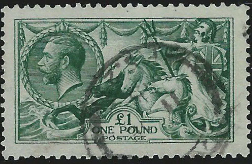 1913 £1 green Seahorse F/U by indistinct London ES ... Image 1++