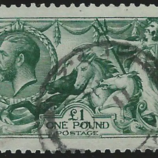 1913 £1 green Seahorse F/U by indistinct London ES ...