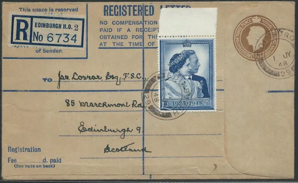 1948 £1 RSW on 5½d KGVI Registered letter. ... Image 1++