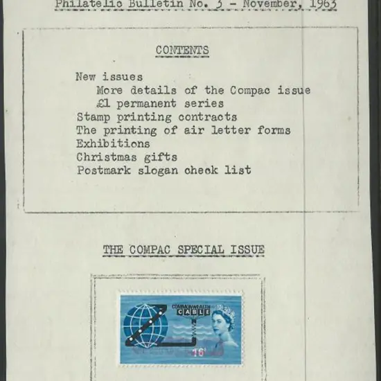 1963 1/6d COMPAC on RM Philatelic Bulletin sheet ...