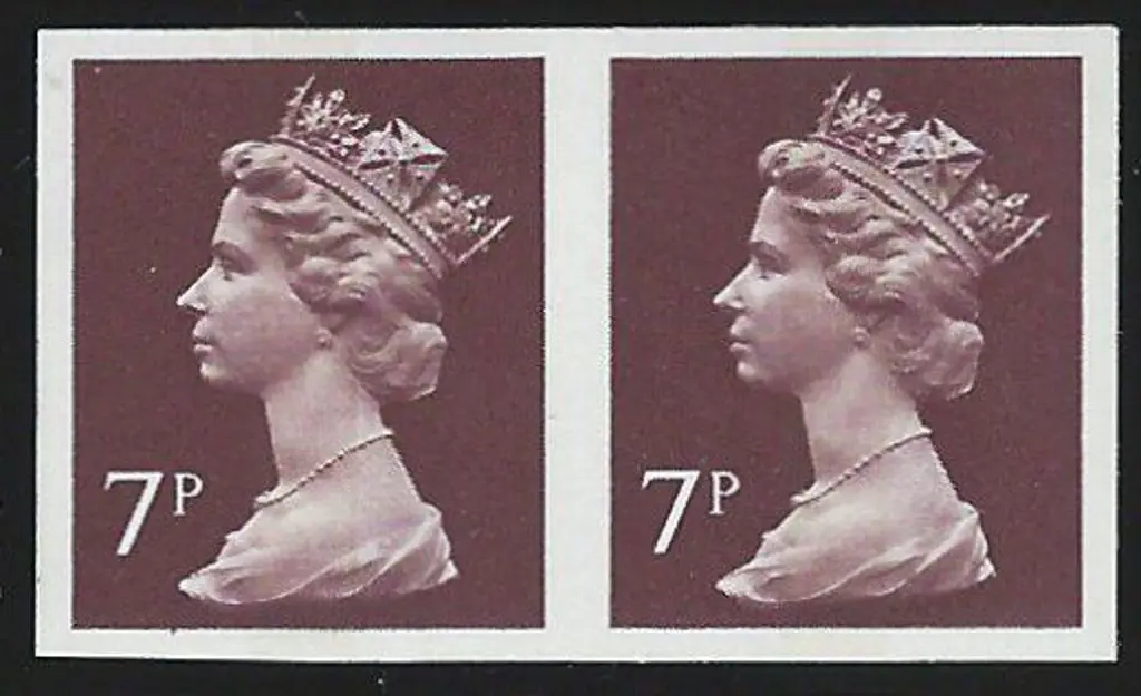 1977 7p purple-brown, 1 centre band Machin ... Image 1++