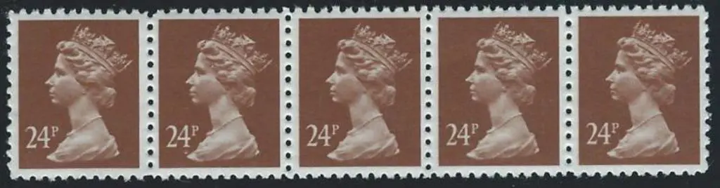 1993 24p brown Machin horizontal strip of 5 ... Image 1++