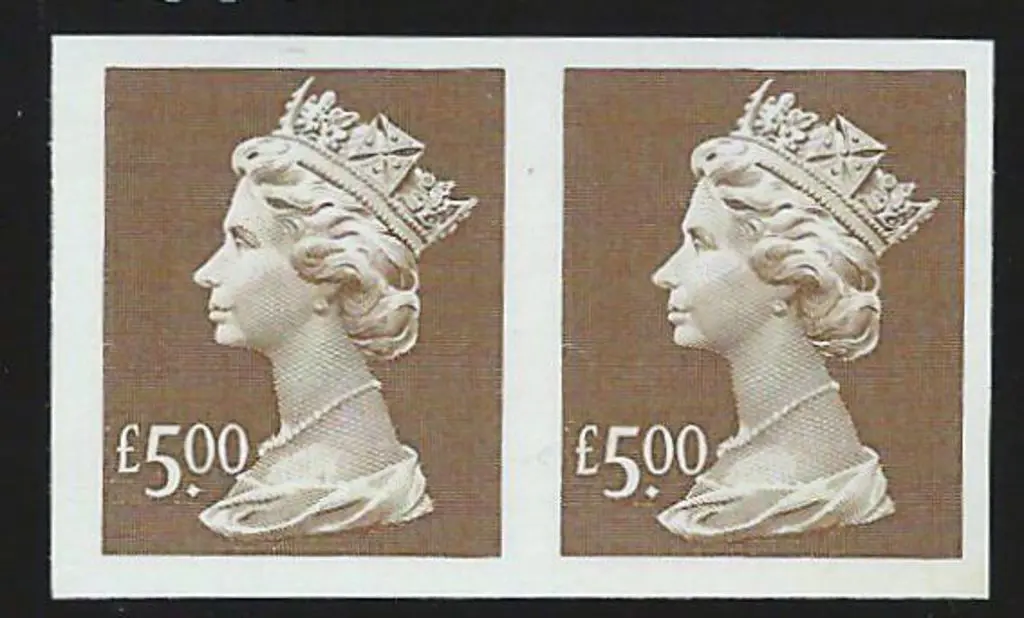 1999 £5 brown Machin imperforate horizontal pair. ... Image 1++
