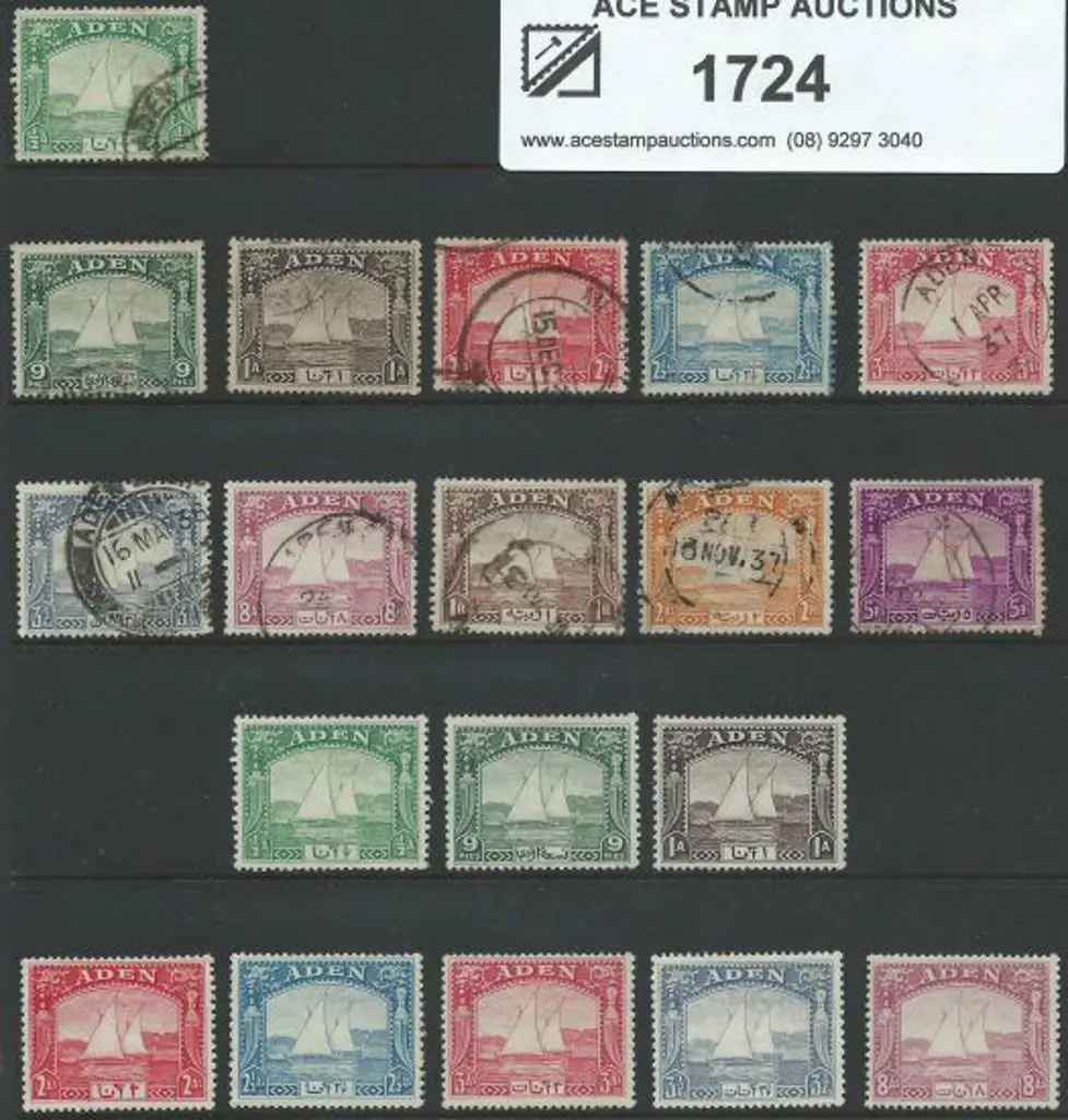 Aden 1937 ½a to 5r Dhows in good to F/U cond. 5r ... Image 1++
