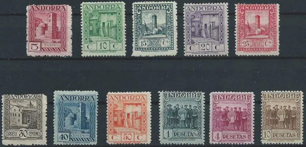 Andorra-Spanish 1929 Pictorials (excl. 2¢) to 10p ... Image 1++