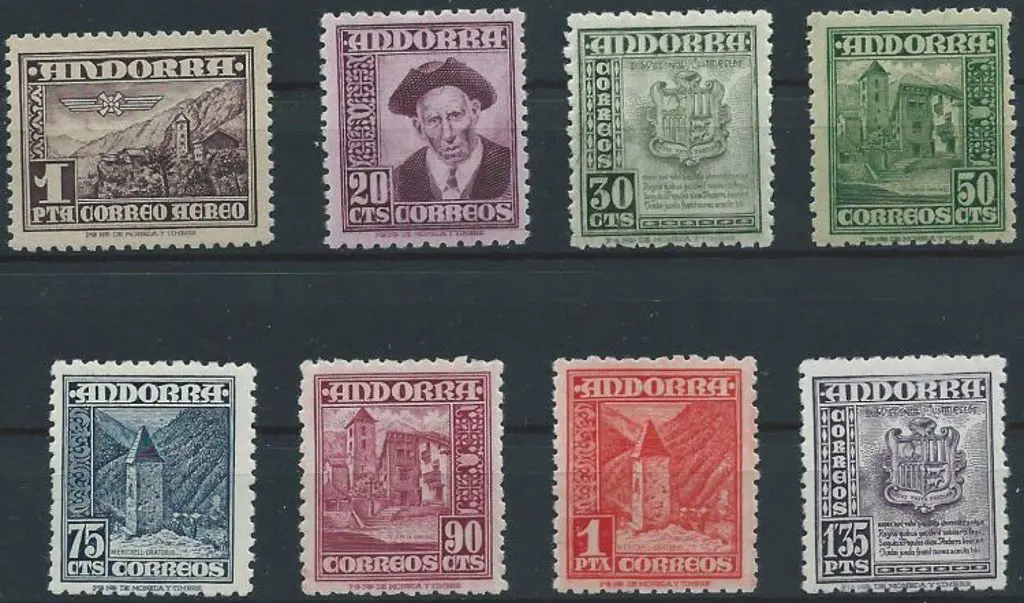 Andorra-Spanish 1948 20¢ to 1p35 Pictorials. MUH ... Image 1++