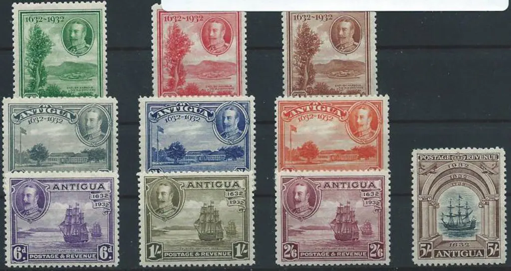 Antigua 1932 Tercentenary set of 10 to 5/-. Fresh ... Image 1++