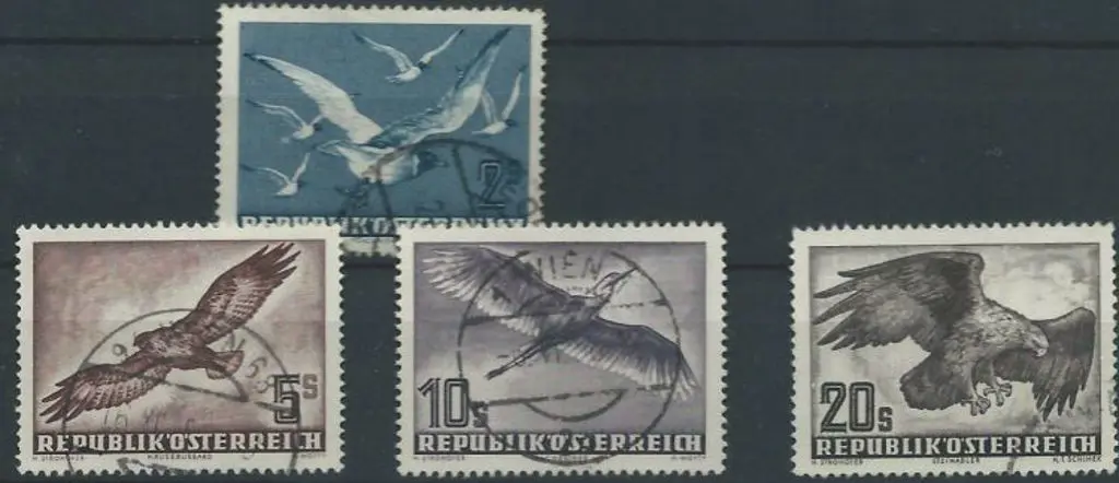 Austria 1950 2s, 5s, 10s & 20s Bird Airmails. F/U ... Image 1++