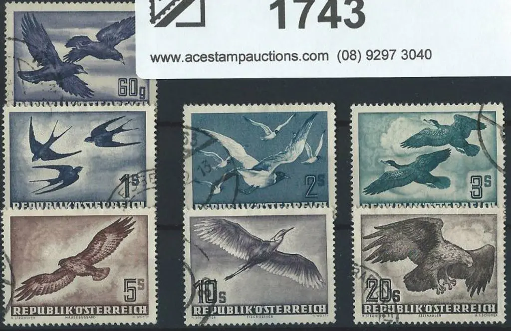 Austria 1950 Bird Airmails F/U set of 7. A popular ... Image 1++