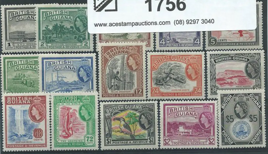 British Guiana 1954/63 QEII Pictorials set of 15 ... Image 1++
