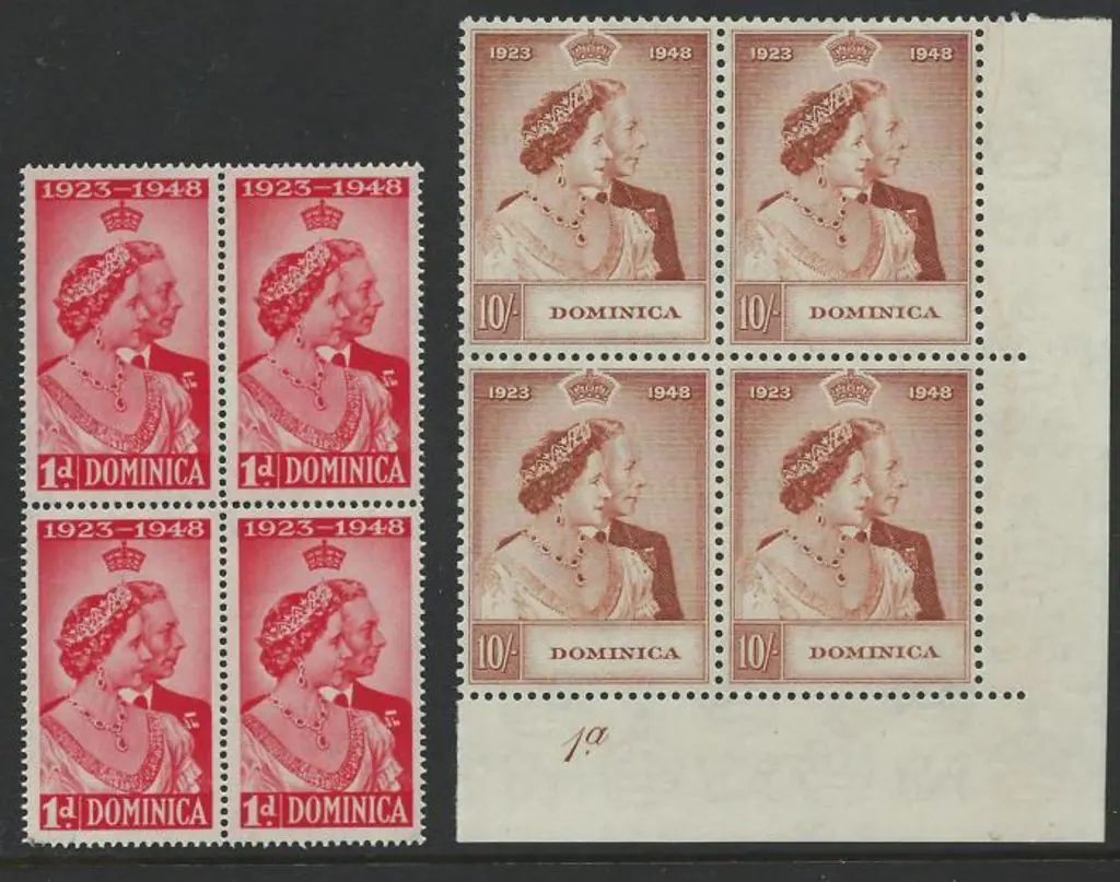 Dominica 1948 Silver Wedding pair in MUH blocks of ... Image 1++