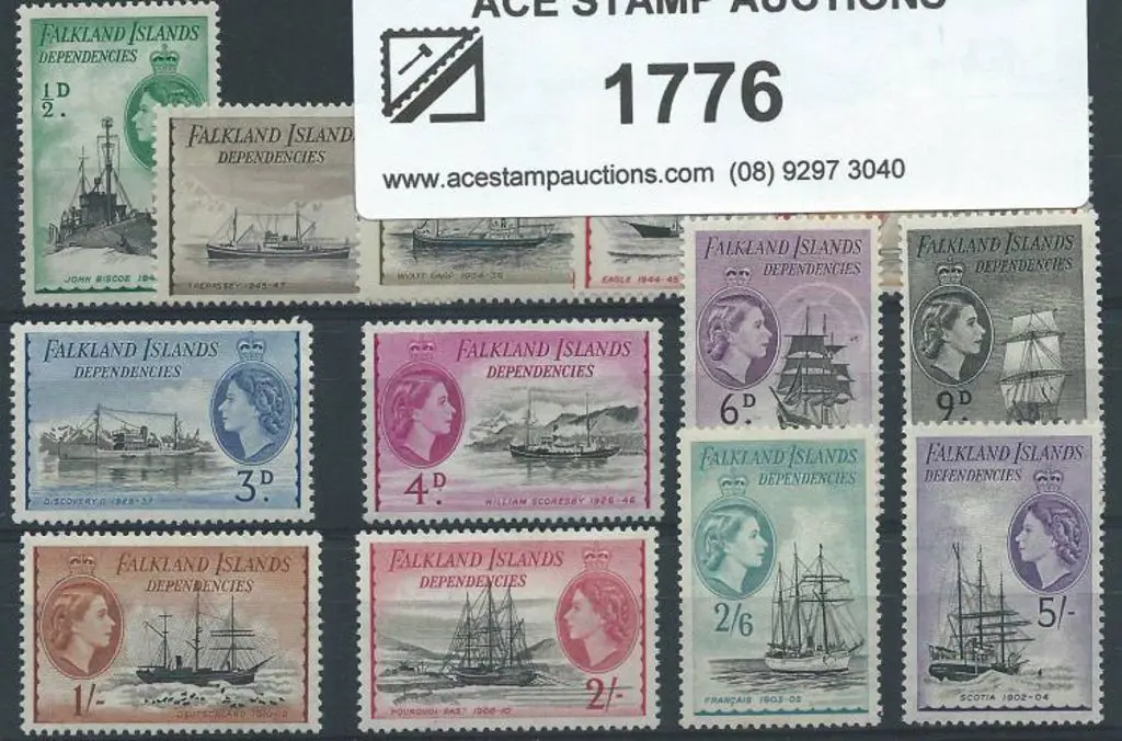 Falkland Is Dependencies 1954/62 QEII Ships ½d to ... Image 1++