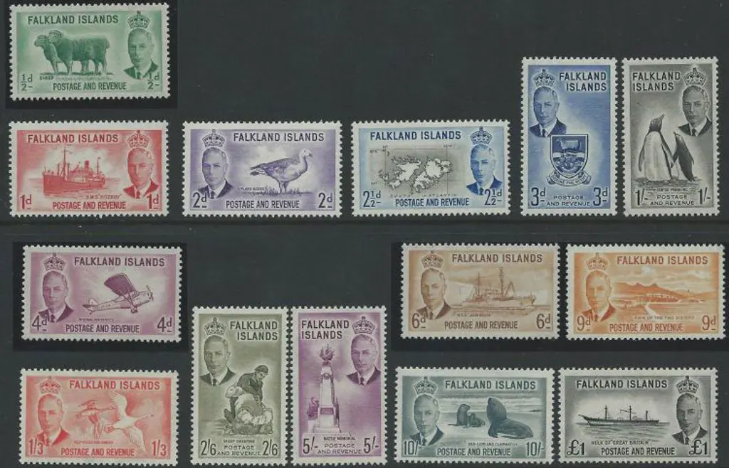 Falkland Islands 1952 KGVI defins set of 14 to £1. ... Image 1++