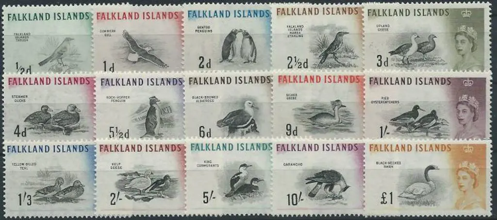 Falkland Islands 1960 Birds set of 15 to £1 MUH. ... Image 1++