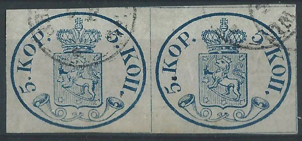 Finland 1856 5k blue horizontal pair of forgeries. ... Image 1++