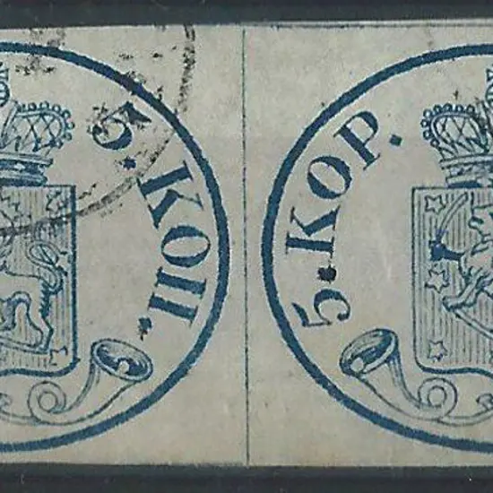 Finland 1856 5k blue horizontal pair of forgeries. ...