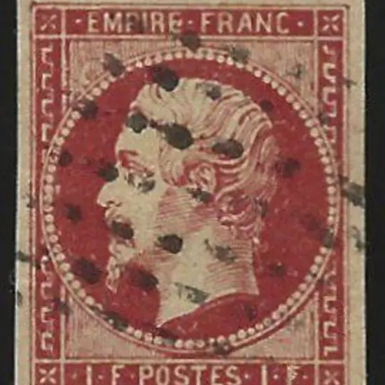 France 1853/61 1f deep carmine. Very F/U with 4 ...
