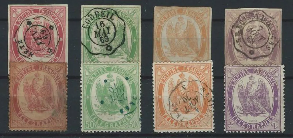 France 1868 Telegraph stamps in imperf & perf sets ... Image 1++