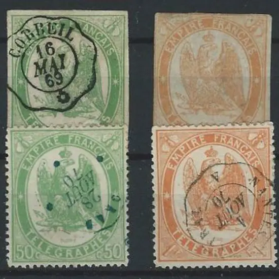 France 1868 Telegraph stamps in imperf & perf sets ...