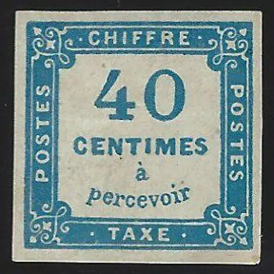 France 1871/78 40¢ blue imperf Postage Due. MH, ...
