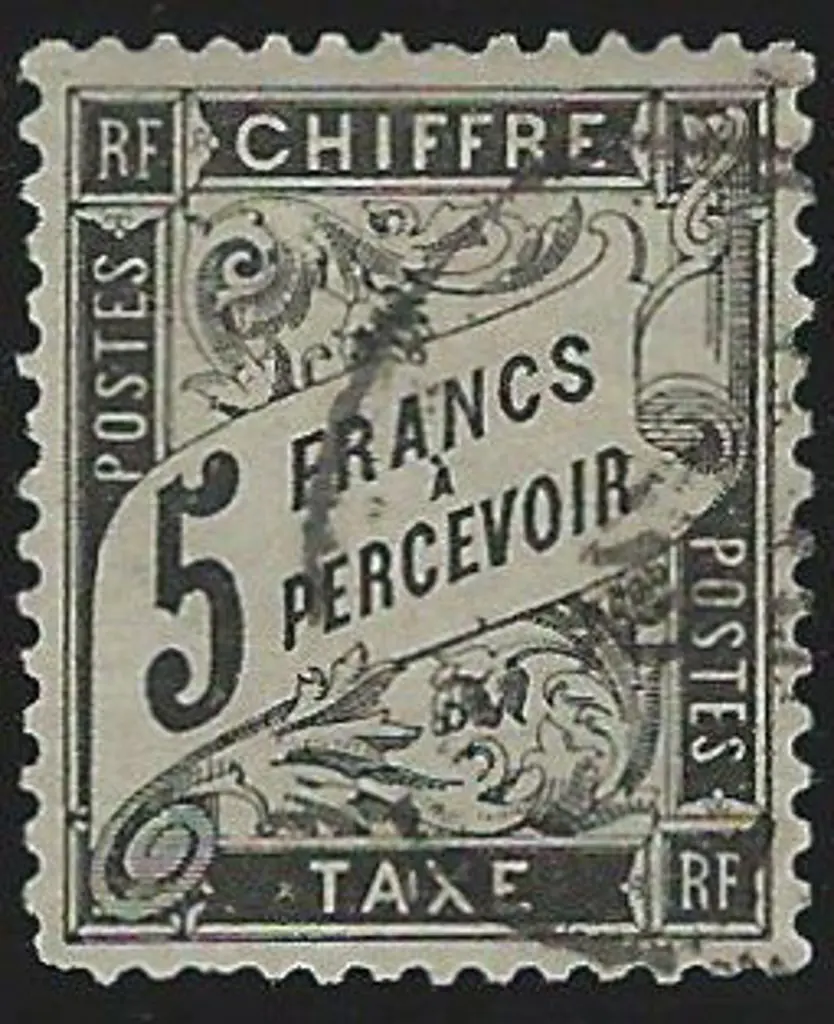 France 1881/92 5f black lightly Postage Due. Used ... Image 1++