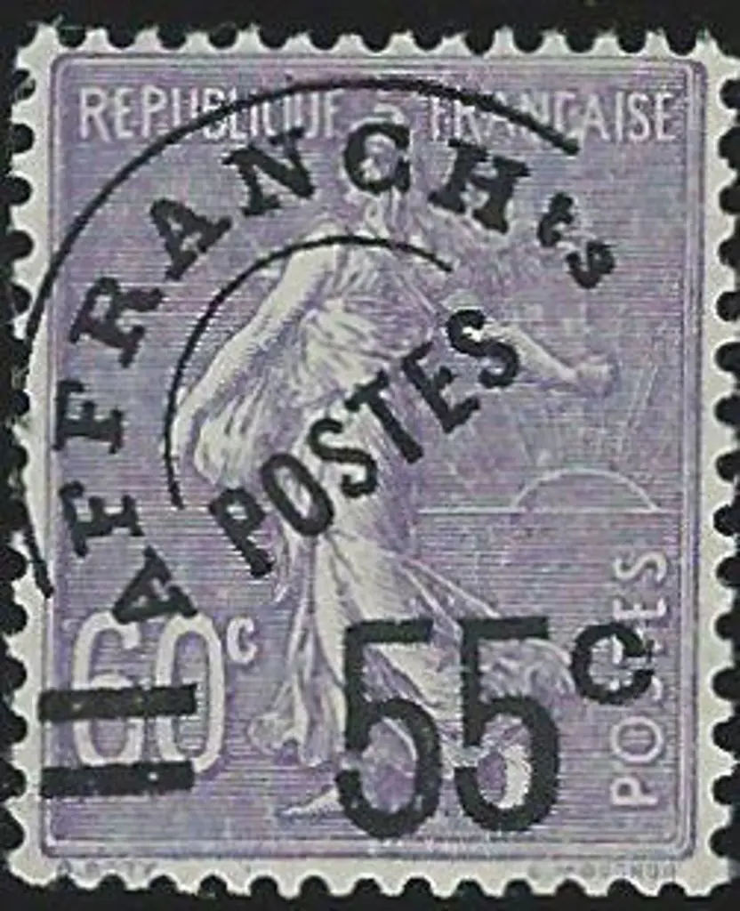 France 1926/27 55¢ on 60¢ violet pre-cancel. Fresh ... Image 1++