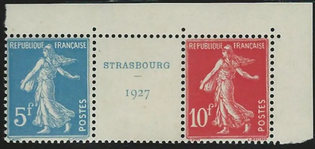 France 1927 Strasbourg Exhibition 5f & 10f gutter ... Image 1++