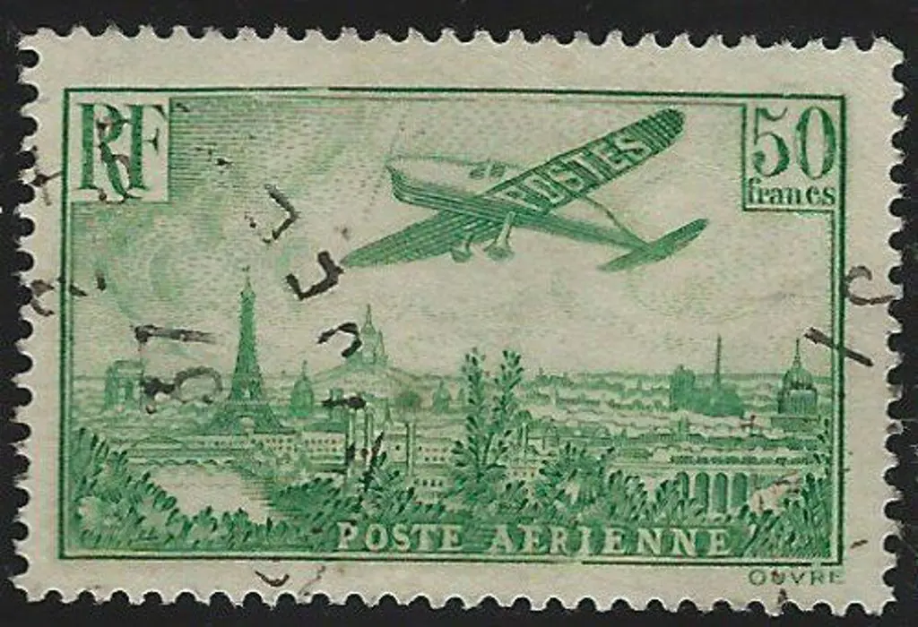 France 1936 50f emerald green Airmail with light ... Image 1++