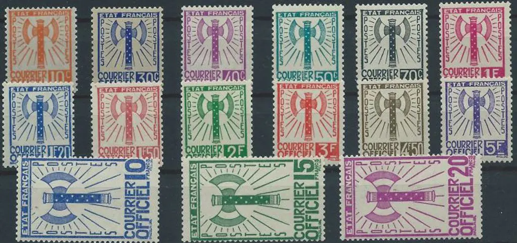 France 1943 "Courier Officiel" unissued set of 15 ... Image 1++