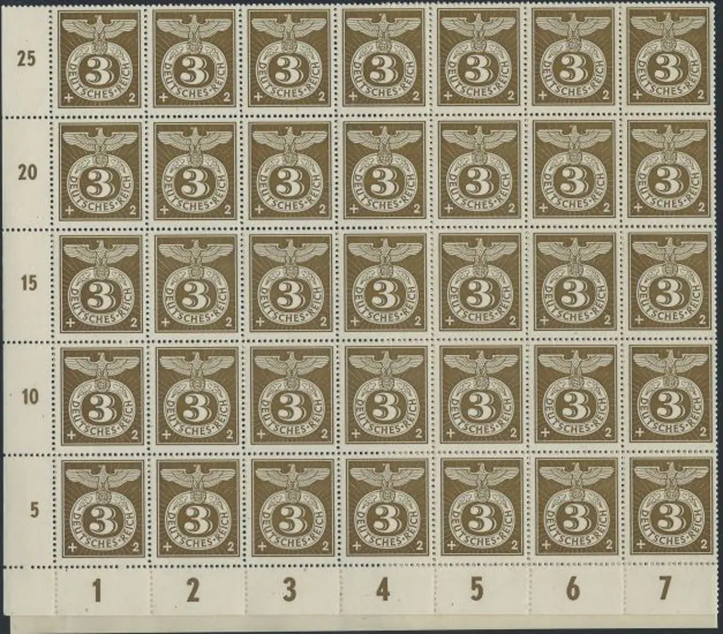Germany 1943 3pf olive-bistre. Complete MUH sheet ... Image 1++